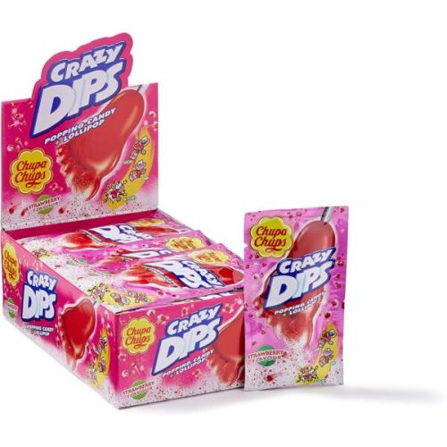 CHUPA CHUPS CRAZY DIPS STRAWBERRY FLAVOUR  POPPING CANDY + LOLLIPOP